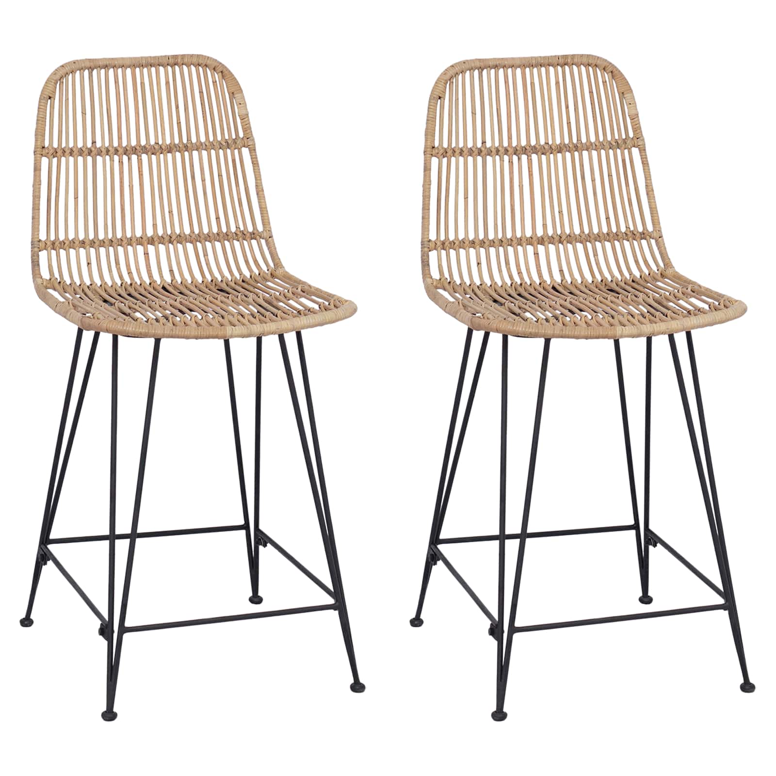 Tabouret de bar 2 pcs Naturel 44 x 54 x 96 cm Rattan et Acier - XIOS