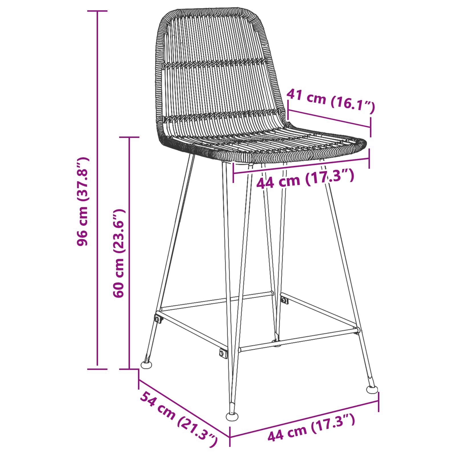 Tabouret de bar 2 pcs Naturel 44 x 54 x 96 cm Rattan et Acier - XIOS