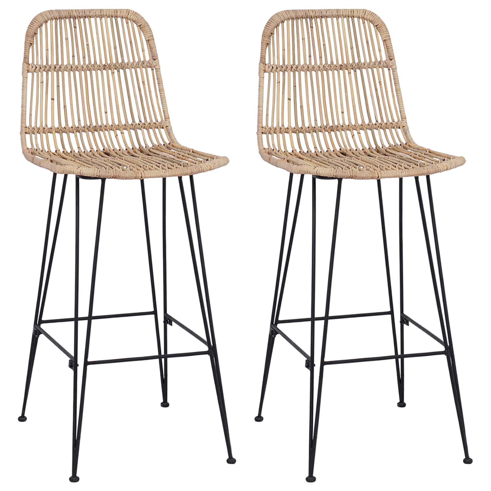 Tabouret de bar 2 pcs Naturel 44 x 55 x 109 cm Rattan et Acier - XIOS