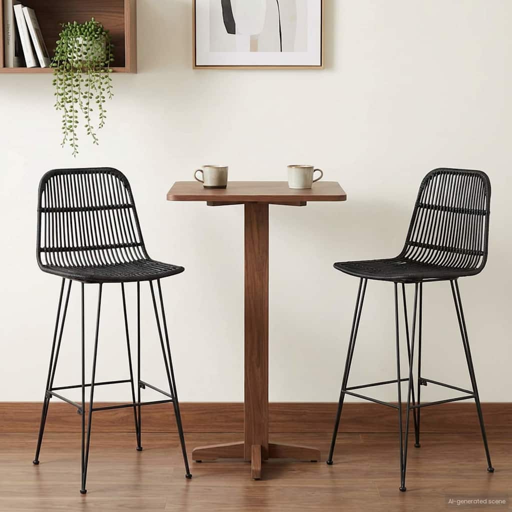 Tabouret de bar 2 pcs Noir 44 x 55 x 109 cm Rattan et Acier - XIOS