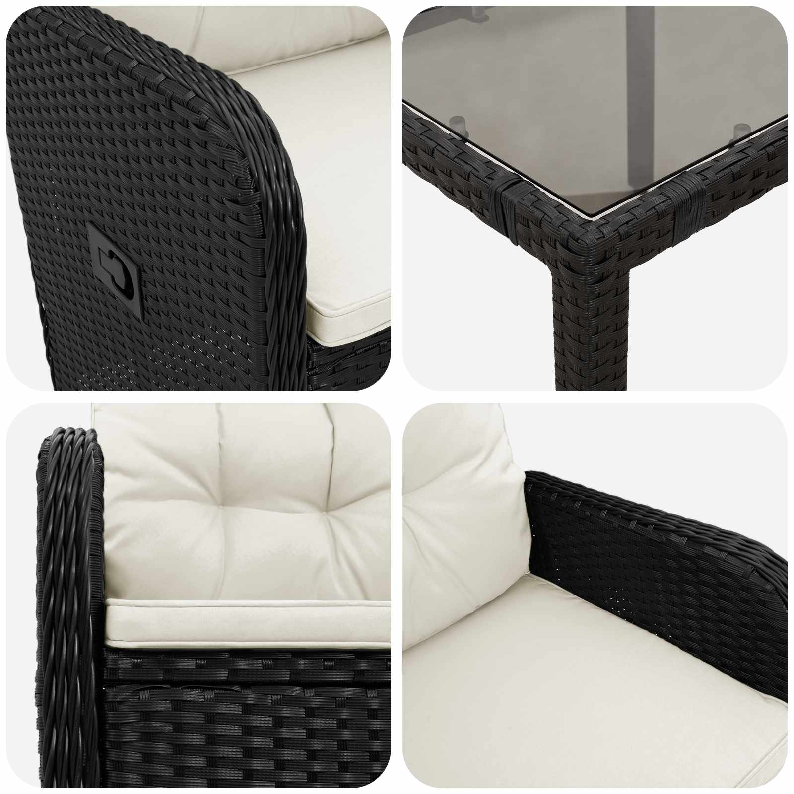 Ensemble de repas extérieur 3 pcs Noir et blanc crème - XIOS