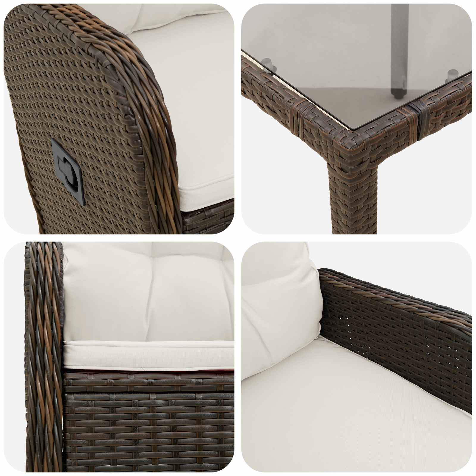 Ensemble de repas extérieur 5 pcs Marron et crème blanche - XIOS