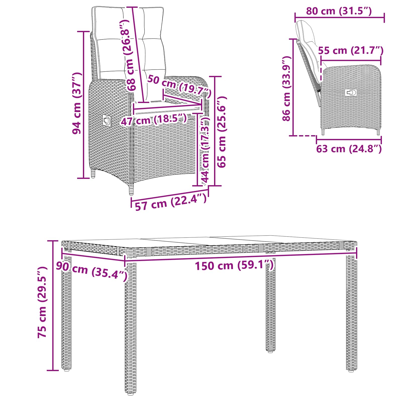 Ensemble de repas extérieur 5 pcs Beige et blanc crème - XIOS