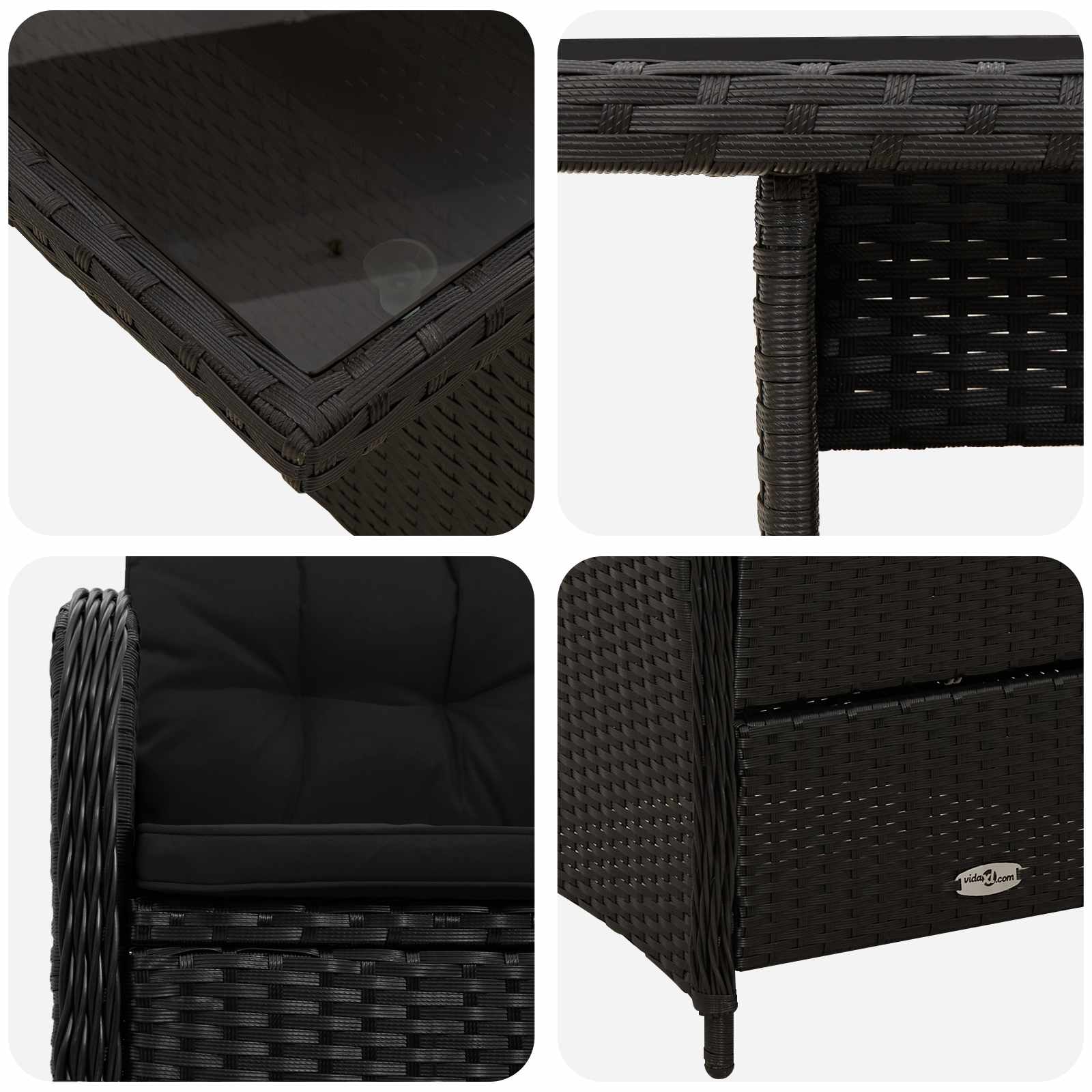 Ensemble de repas extérieur 3 pcs Noir polyrotin