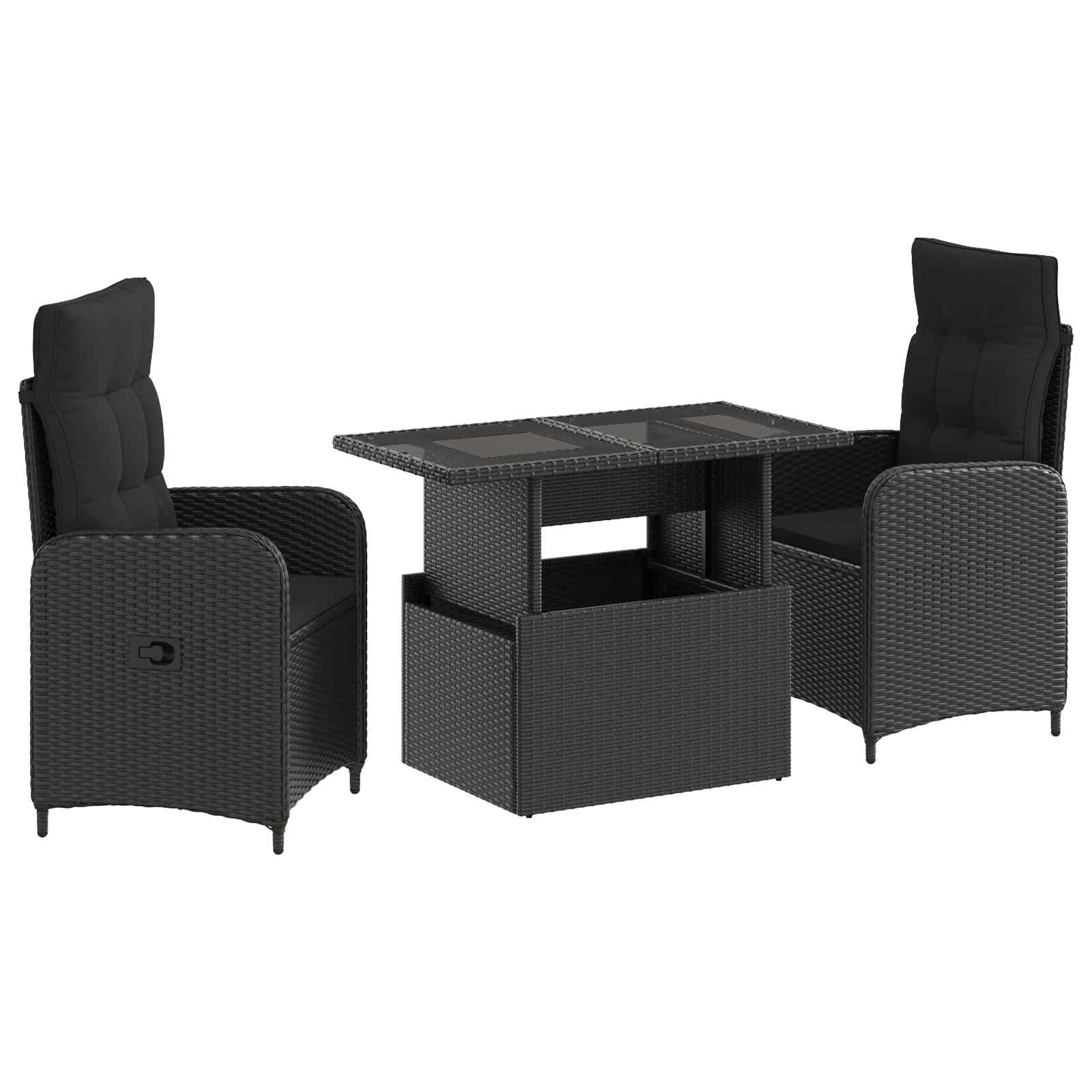 Ensemble de repas extérieur 3 pcs Noir polyrotin