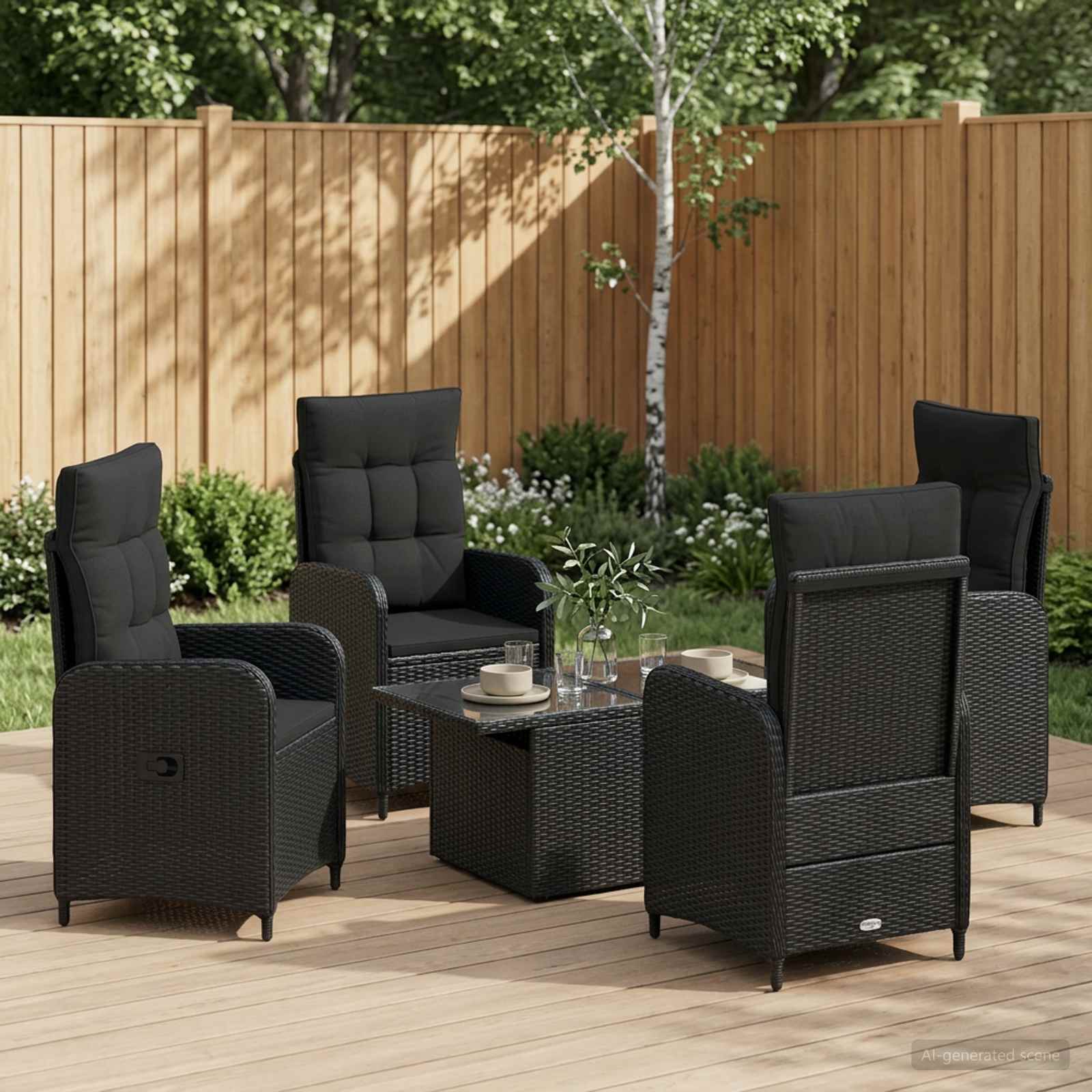 Ensemble de repas extérieur 5 pcs Noir polyrotin - XIOS