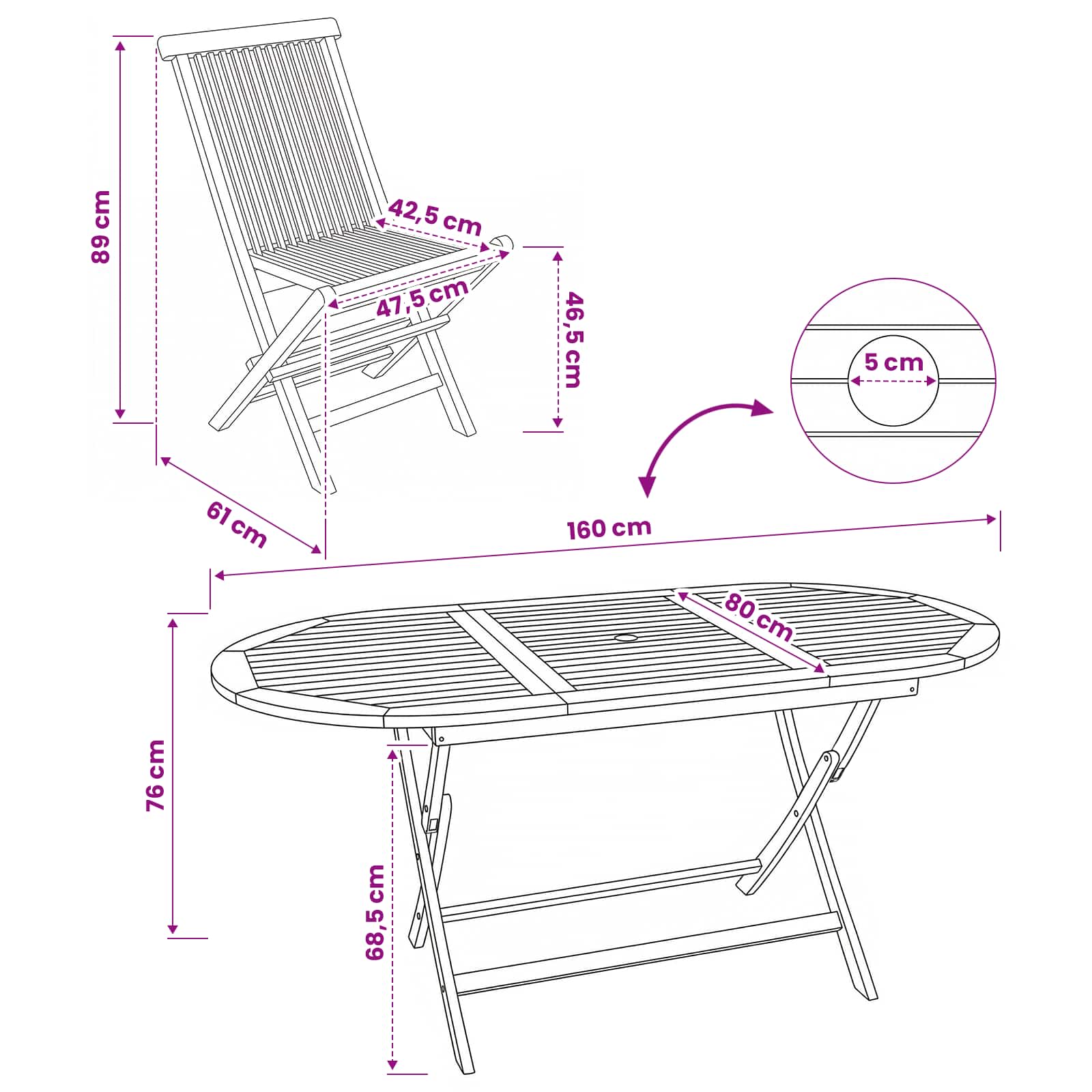 Ensemble de meubles de jardin 7 pc Naturel Bois de teck massif - XIOS
