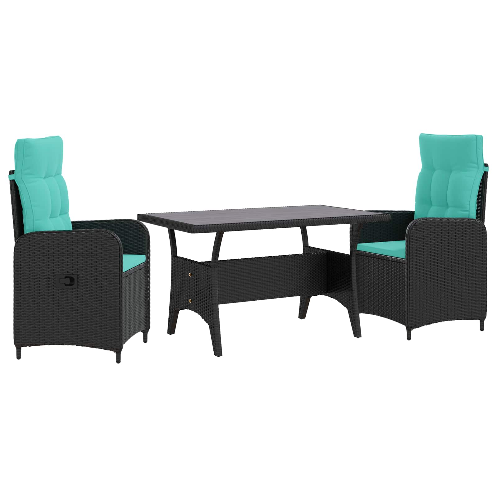 Ensemble de repas extérieur 3 pcs Noir et turquoise polyrotin