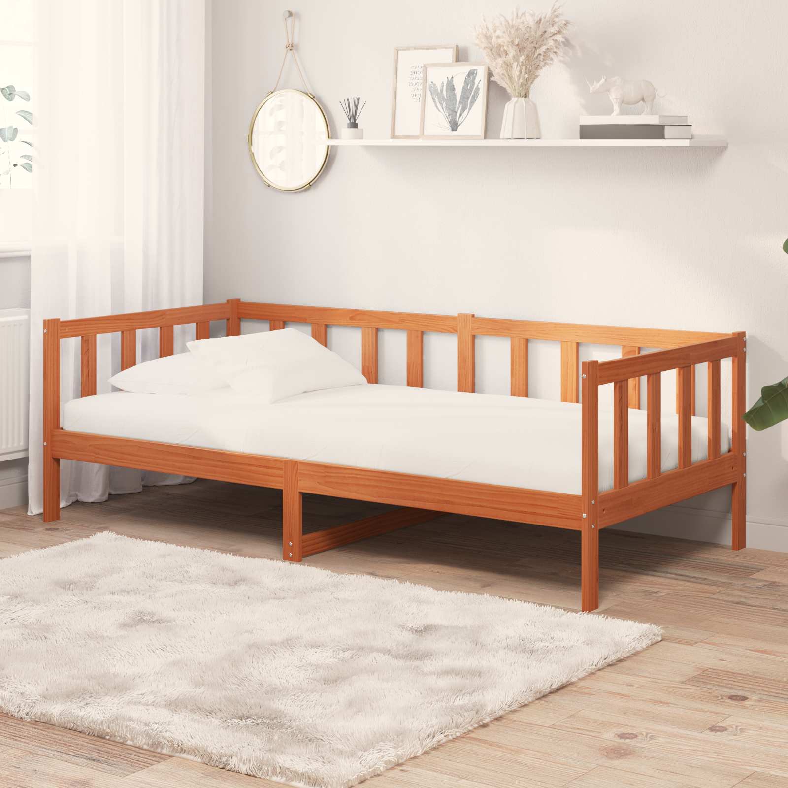 Lit d'appoint avec matelas Brun ciré et blanc 90 x 200 cm