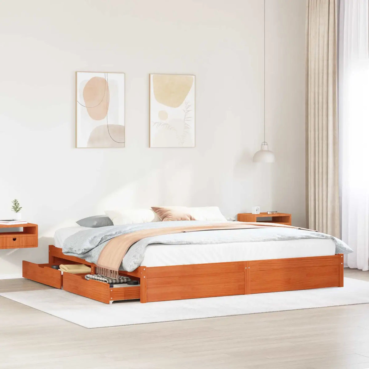 Cadre de lit Cire marron 200 x 200 cm Bois de Pin Massif - XIOS