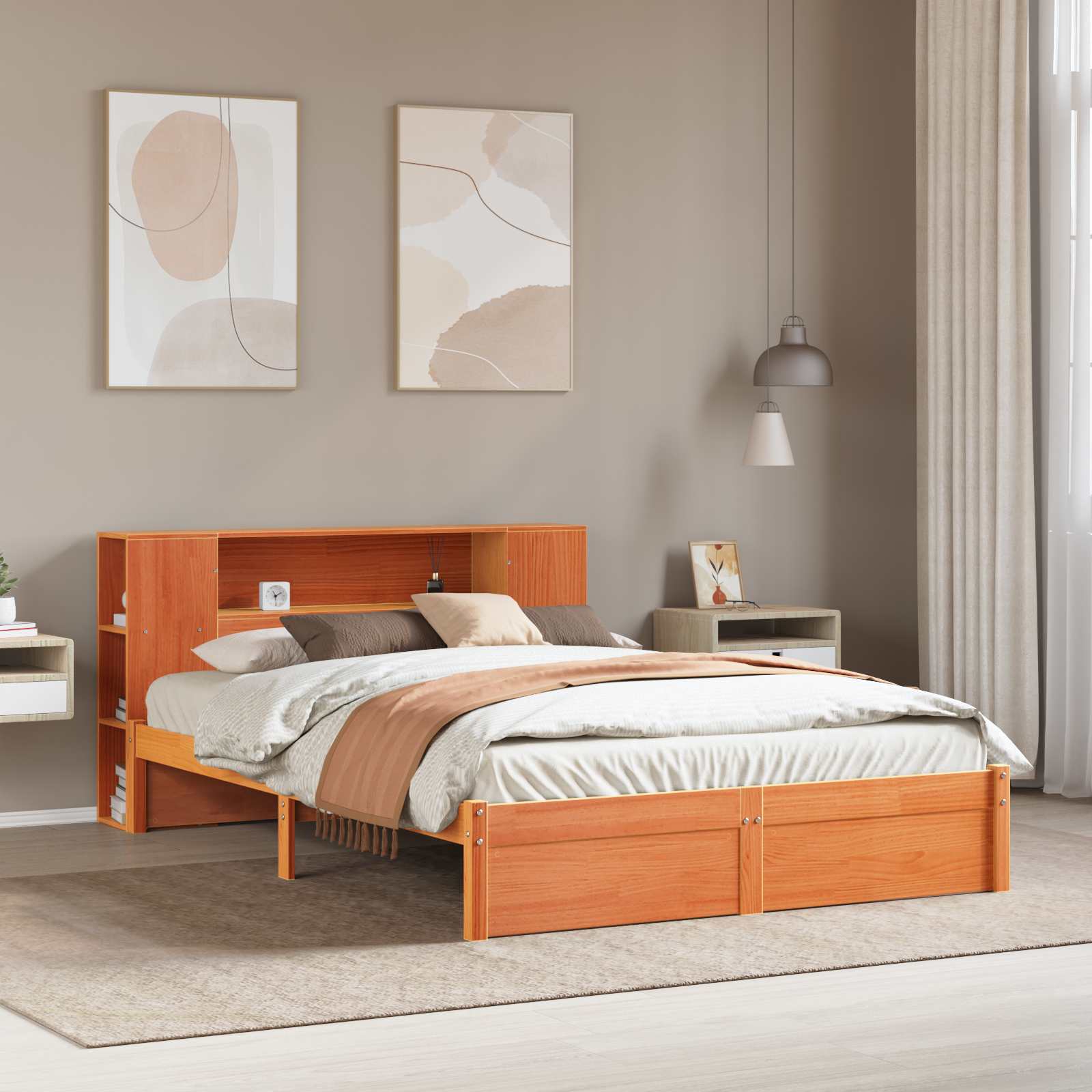 Cadre de lit avec tête de lit de rangement 2 pcs Cire marron - XIOS