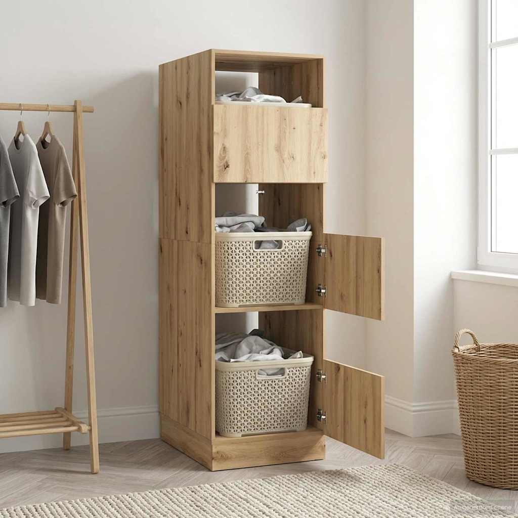 Armoire à Laver avec stockage Chêne artisanal 50 x 68 x 162 cm