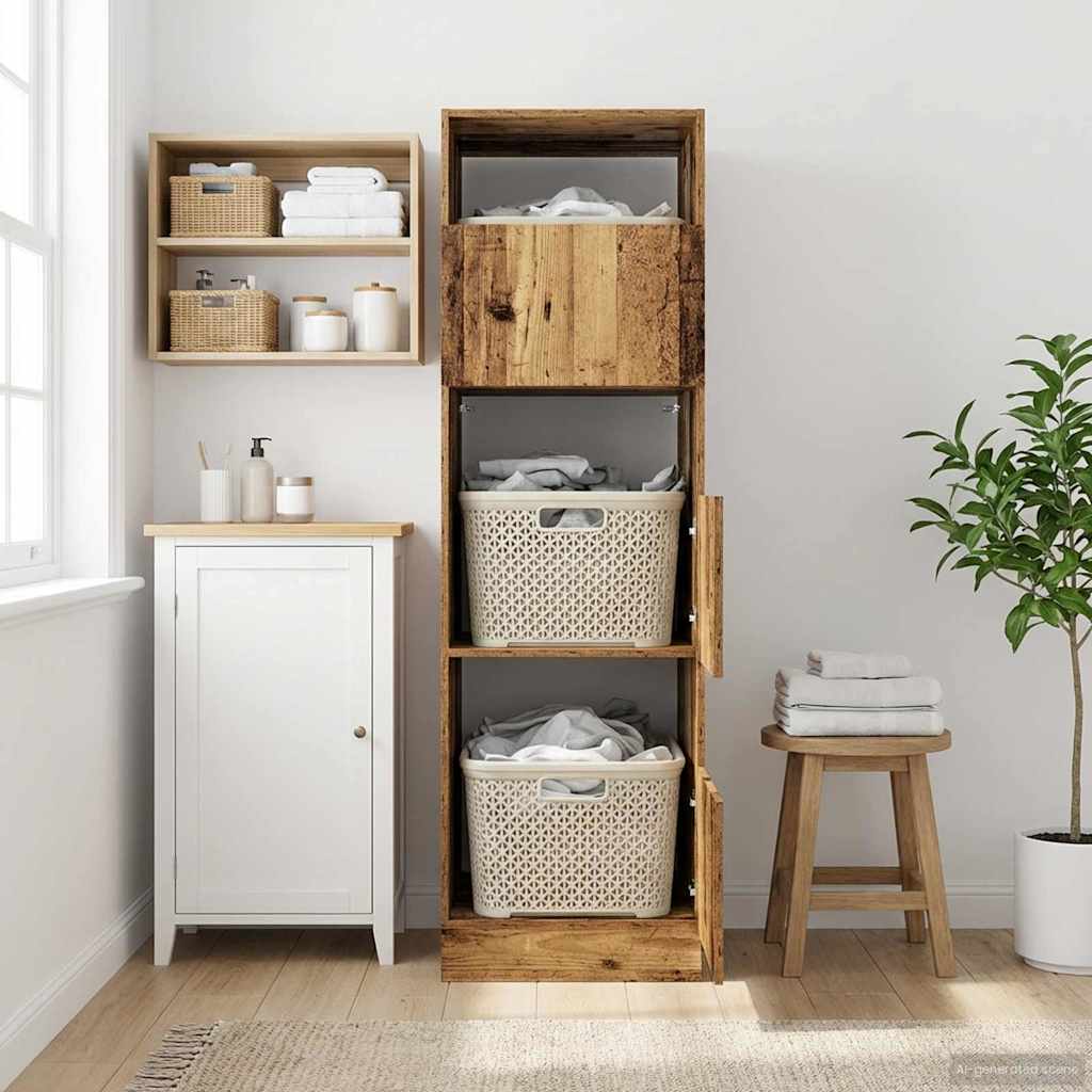 Armoire à Laver avec stockage Chêne artisanal 50 x 68 x 162 cm