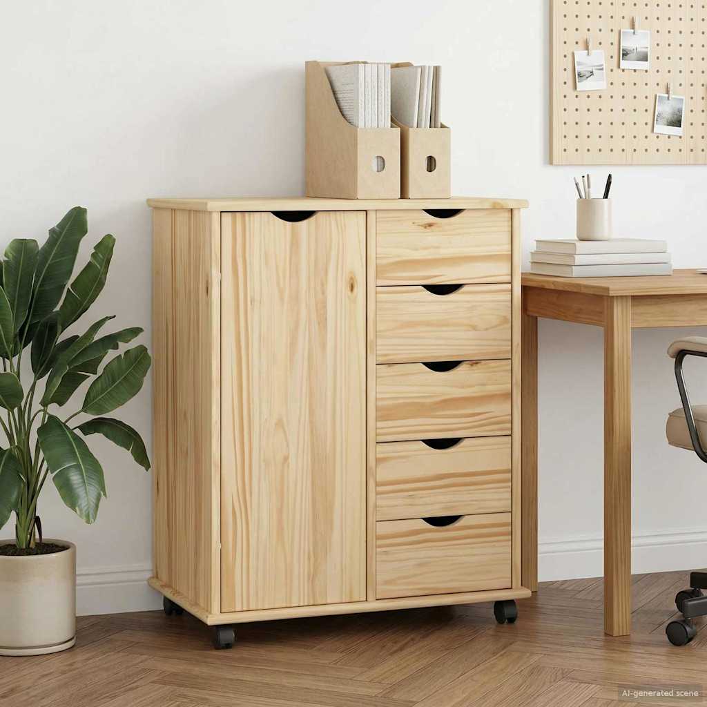 Cabinet roulant Marron 63,5 x 39 x 79 cm Bois de Pin Massif - XIOS
