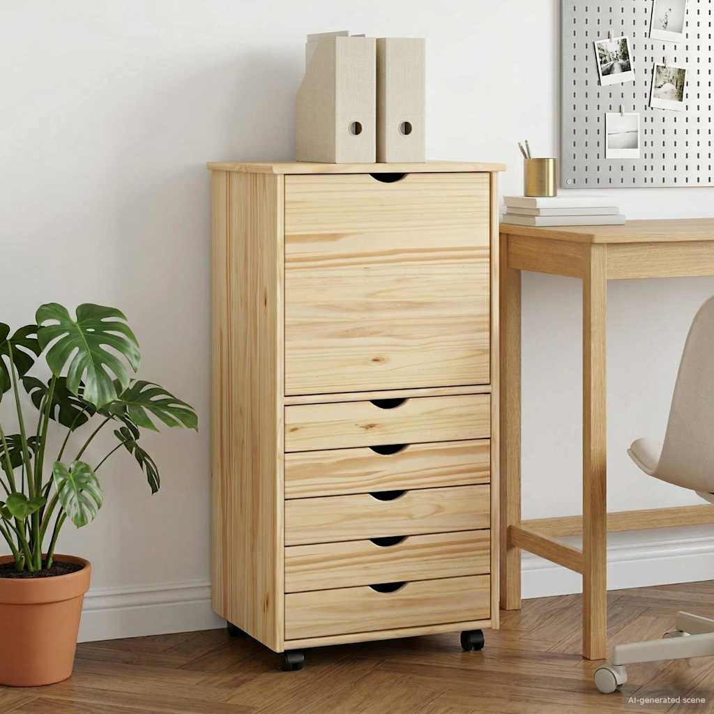 Cabinet roulant Marron 53 x 39 x 103 cm Bois de Pin Massif - XIOS