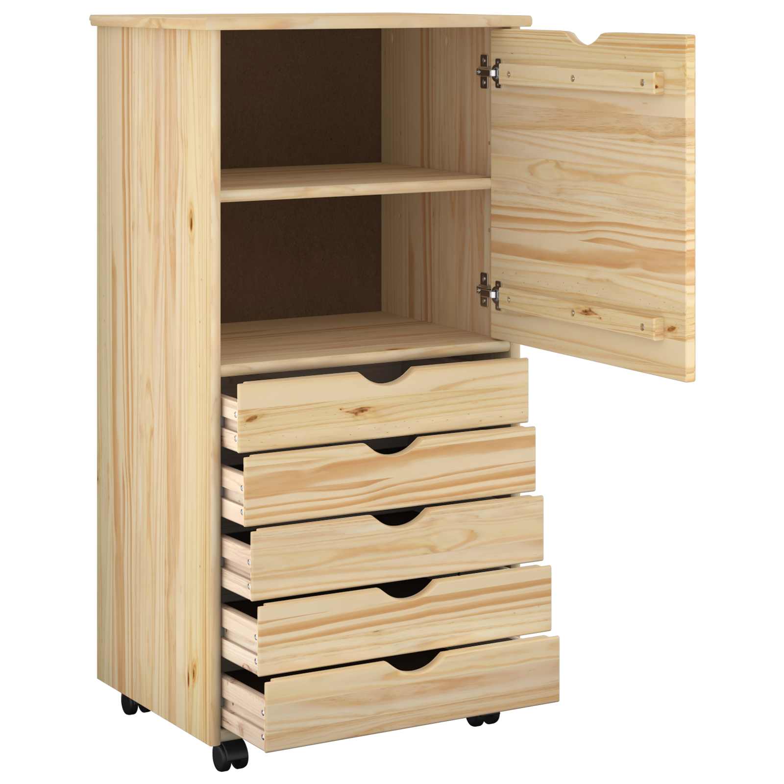 Cabinet roulant Marron 53 x 39 x 103 cm Bois de Pin Massif - XIOS