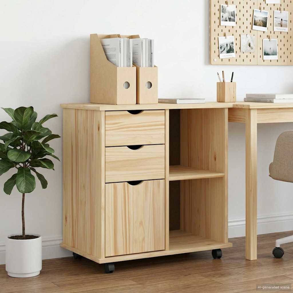 Cabinet roulant Marron 63,5 x 39 x 65,5 cm Bois de Pin Massif - XIOS