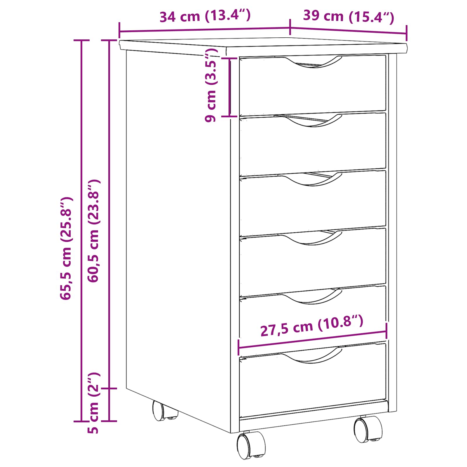 Cabinet Roulant avec Tiroirs avec roue MOSS Vernis transparent - XIOS