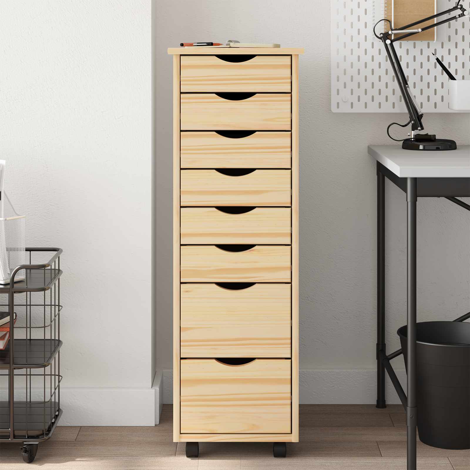 Cabinet Roulant avec Tiroirs avec roue MOSS Vernis transparent - XIOS