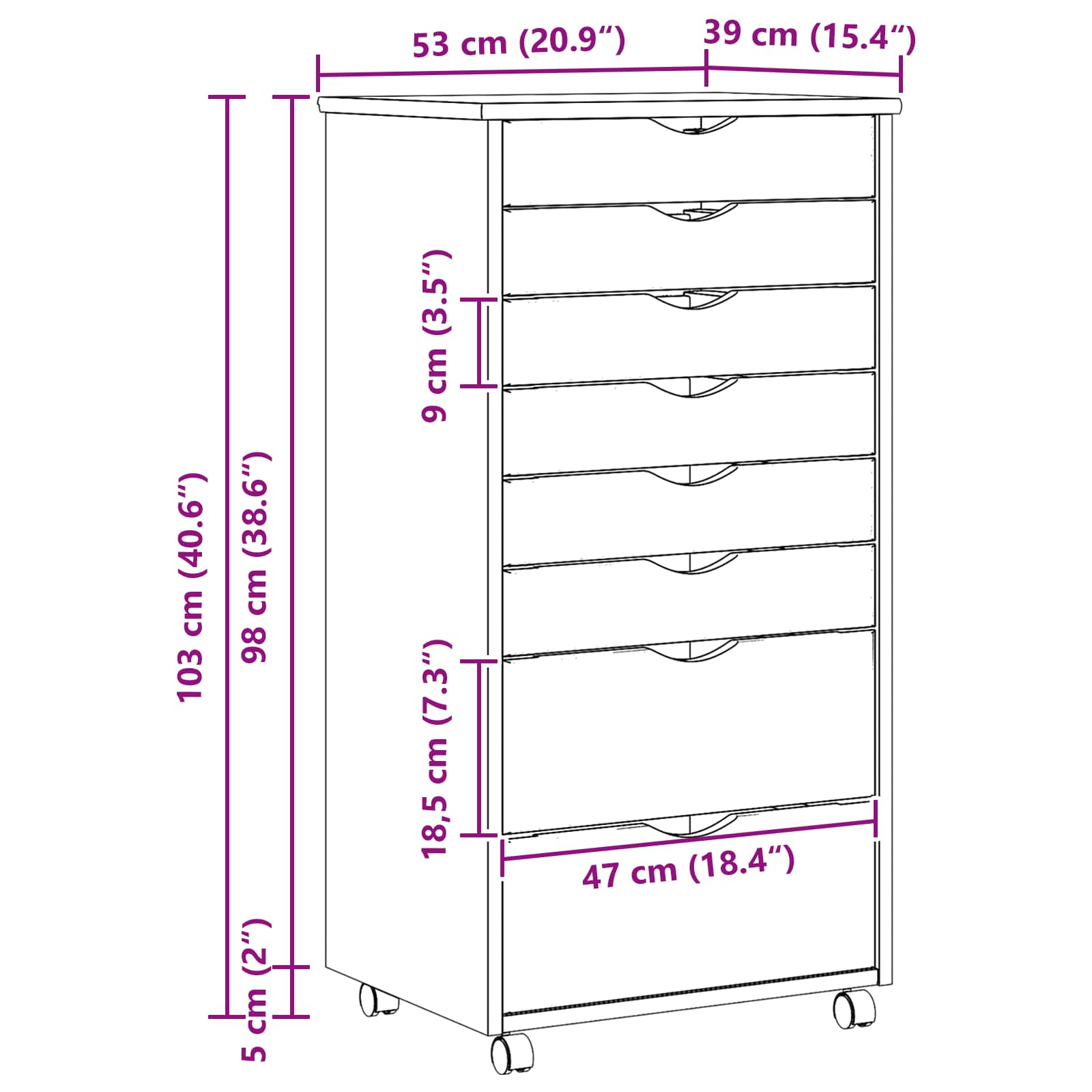 Cabinet Roulant avec Tiroirs avec roue MOSS Vernis transparent - XIOS