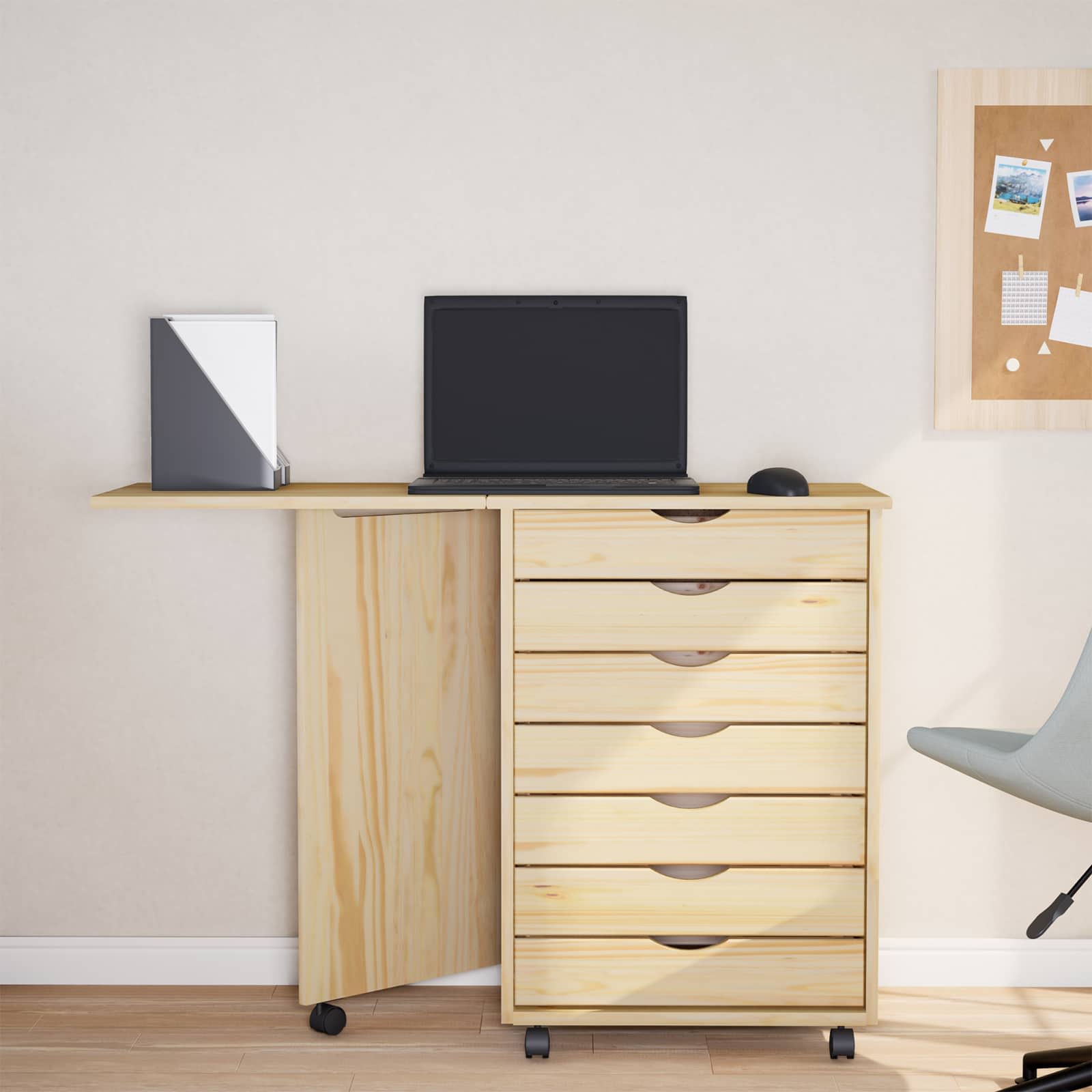 Cabinet roulant avec bureau avec roue MOSS Vernis transparent - XIOS