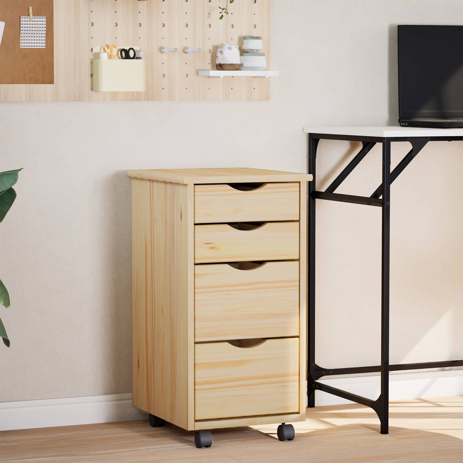 Cabinet roulant avec bureau avec roue MOSS Vernis transparent - XIOS
