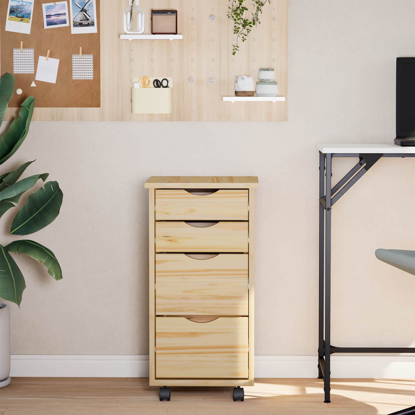 Cabinet roulant avec bureau avec roue MOSS Vernis transparent - XIOS
