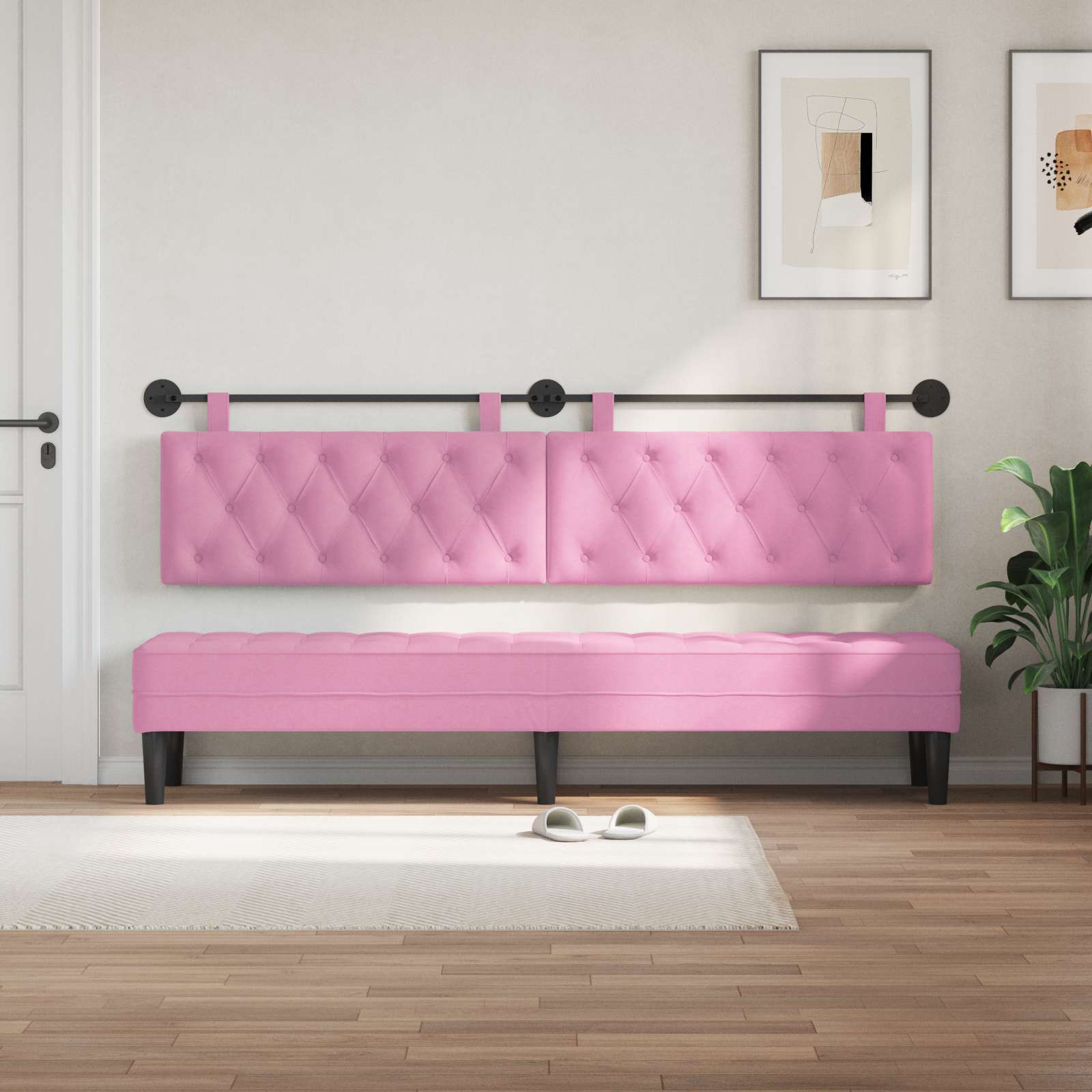 Tête de lit suspendue Montage mural Rose 210 x 55 x 7 cm tissu - XIOS