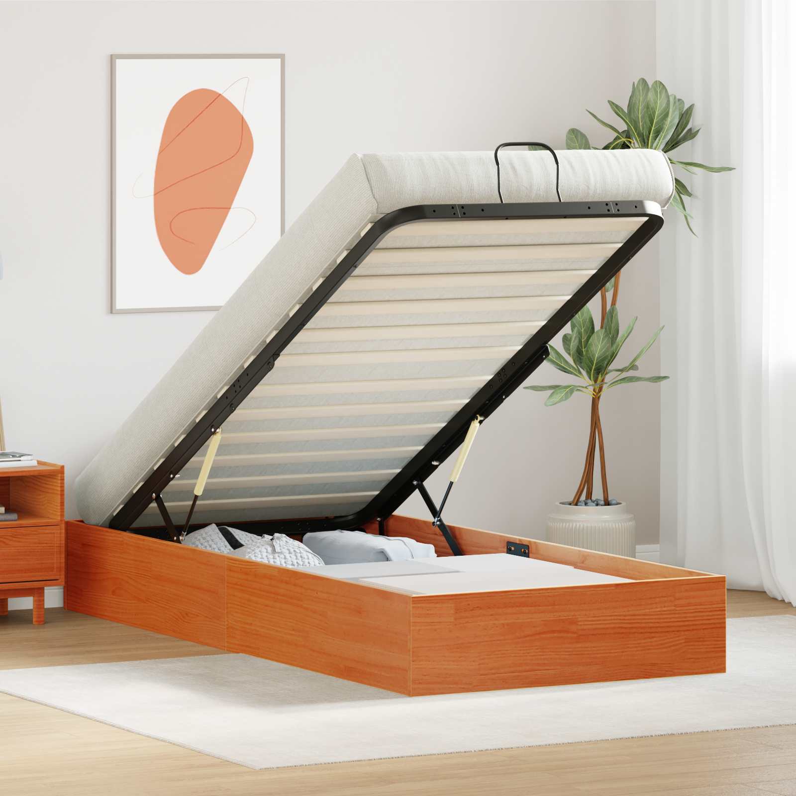 Cadre de lit ottoman avec rangement Brun Ciré 100 x 200 cm - XIOS