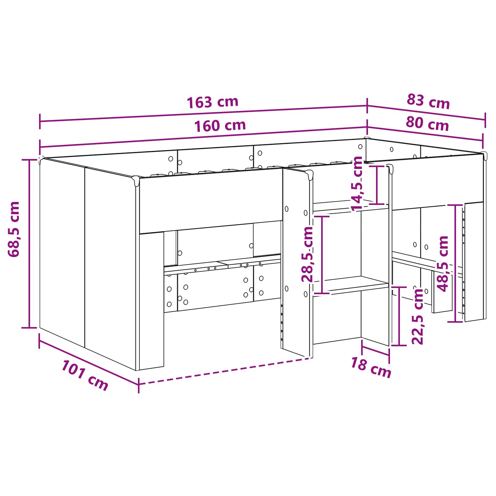 Cadre de Lit Élevé pour Enfants 2 pcs Béton Bois d'ingénierie - XIOS