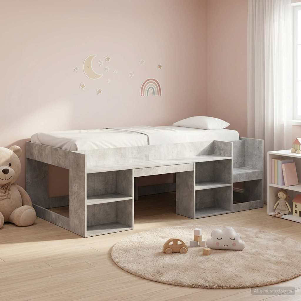Cadre de lit pour enfants avec rangement Gris béton 90 x 200 cm - XIOS