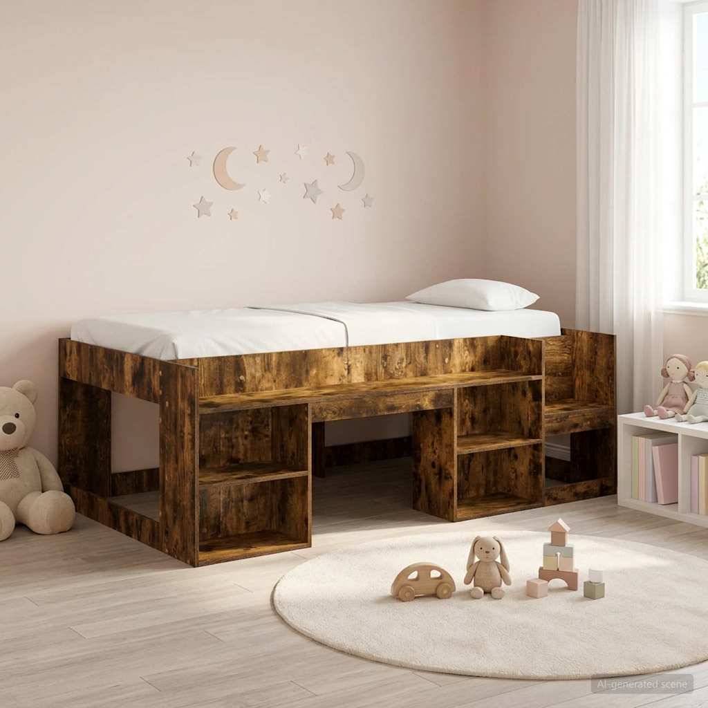 Cadre de lit pour enfants avec rangement Chêne fumé 90 x 190 cm - XIOS