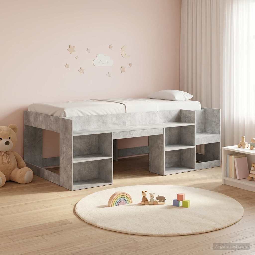 Cadre de lit pour enfants avec rangement Gris béton 75 x 190 cm - XIOS