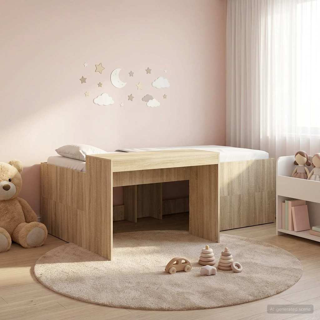 Lit haut pour enfants avec bureau Chêne Sonoma 98,5 x 200 cm