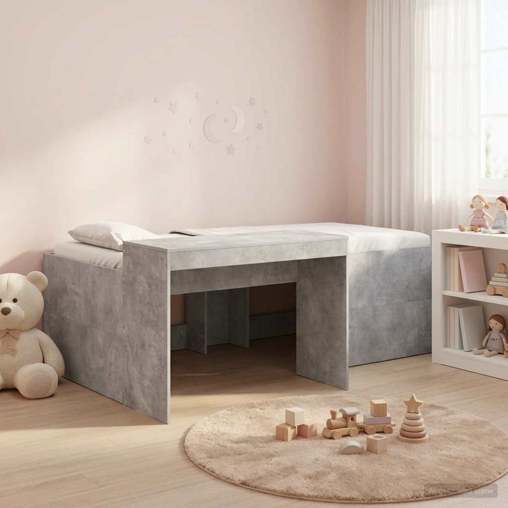 Lit haut pour enfants avec bureau Gris béton 98,5 x 200 cm - XIOS