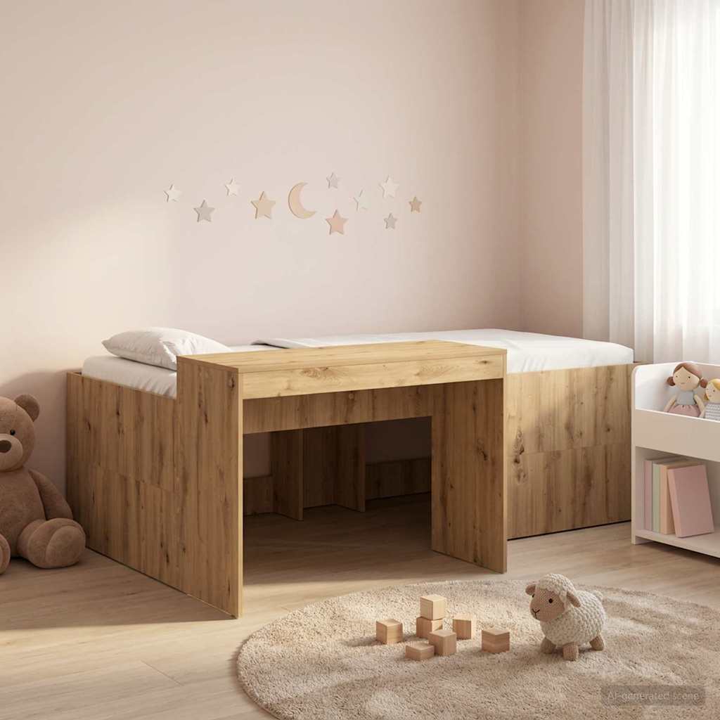 Lit haut pour enfants avec bureau Chêne artisanal 98,5 x 200 cm - XIOS