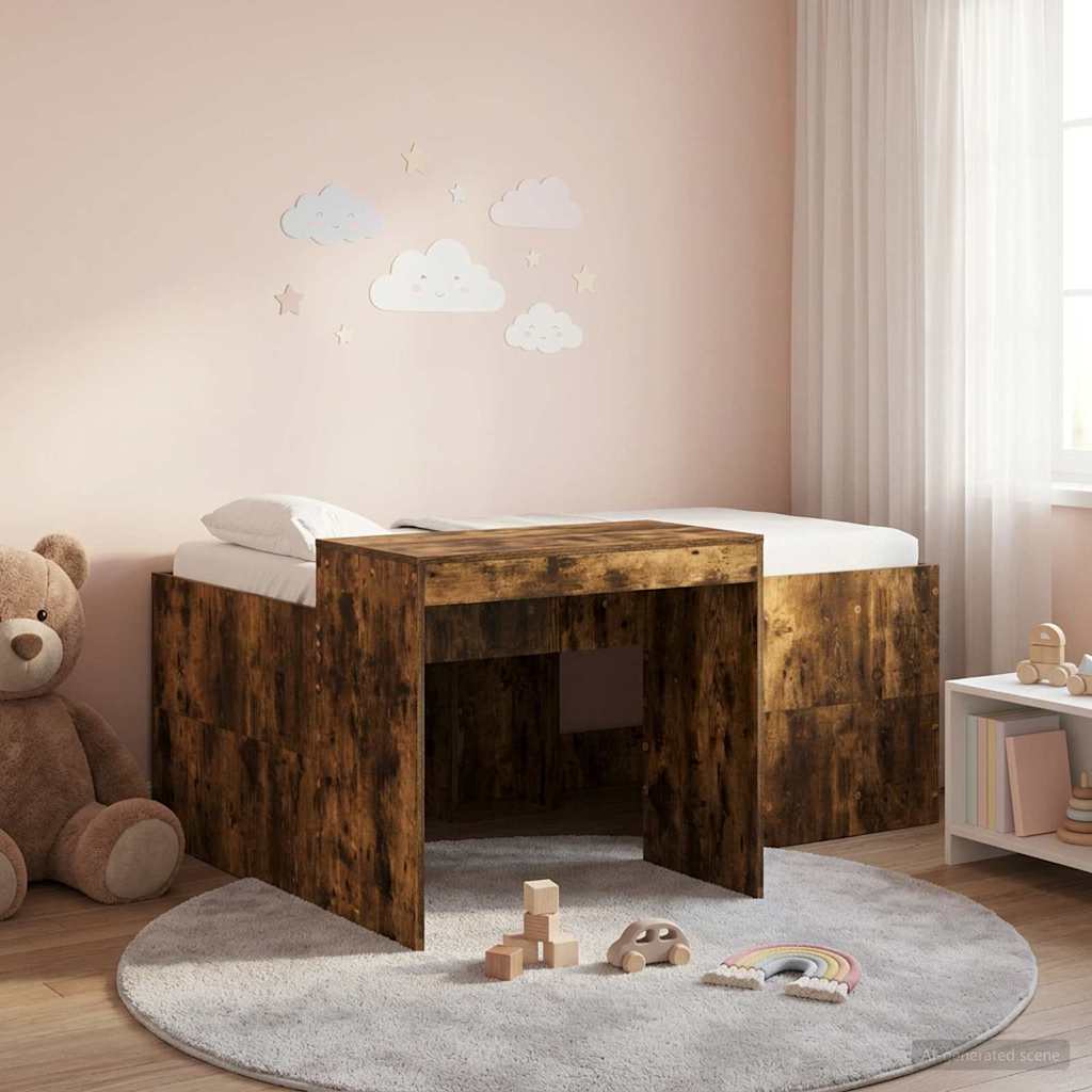 Lit haut pour enfants avec bureau Chêne fumé 80 x 160 cm - XIOS