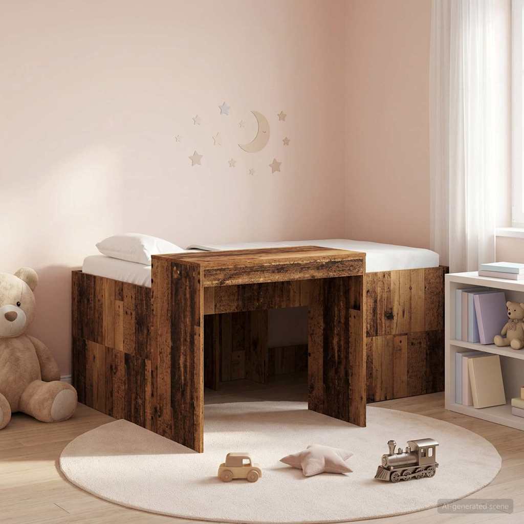 Lit haut pour enfants avec bureau Bois ancien Bois d'ingénierie