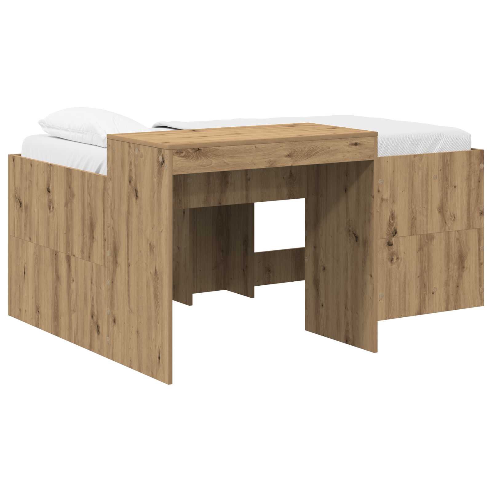 Lit haut pour enfants avec bureau Chêne artisanal