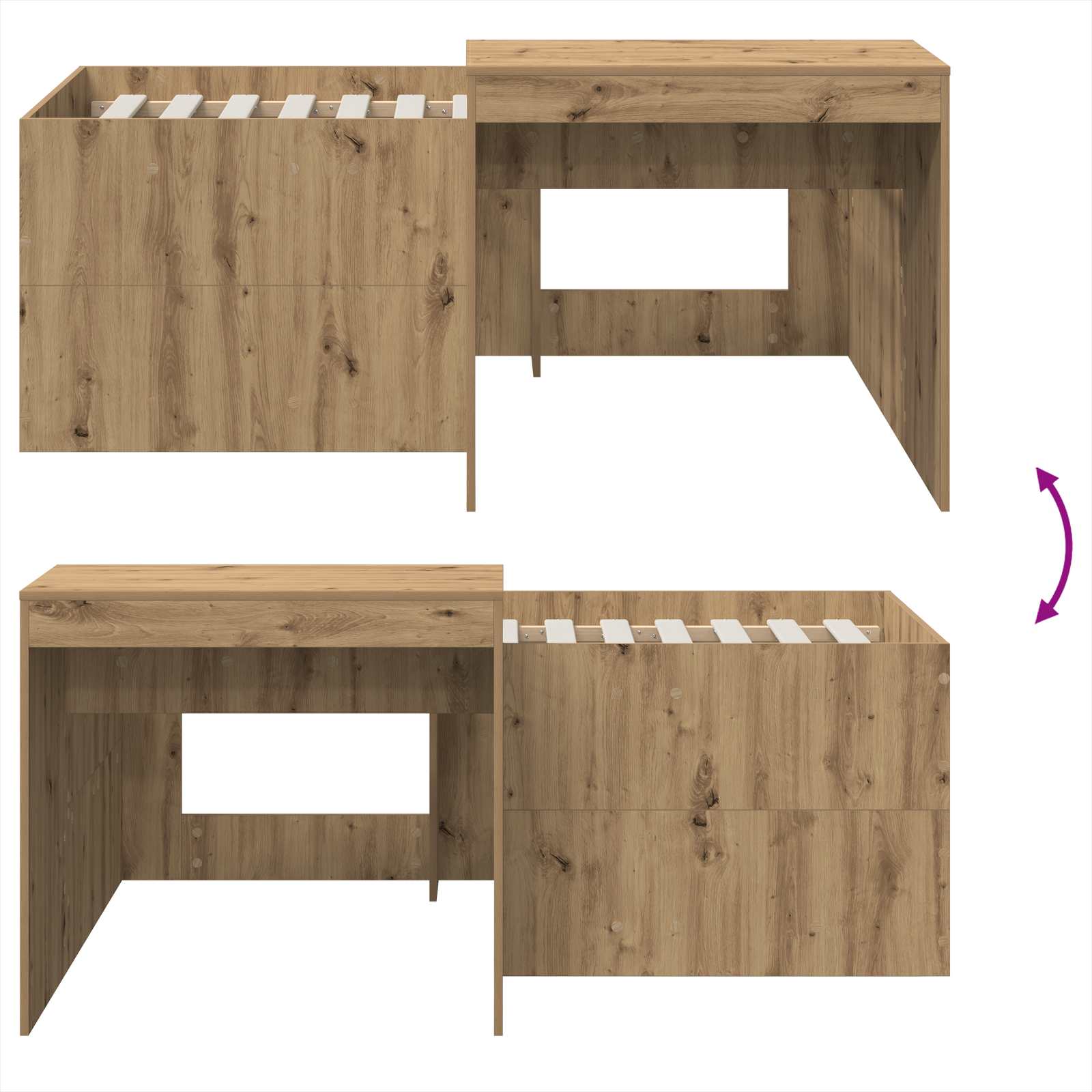 Lit haut pour enfants avec bureau Chêne artisanal
