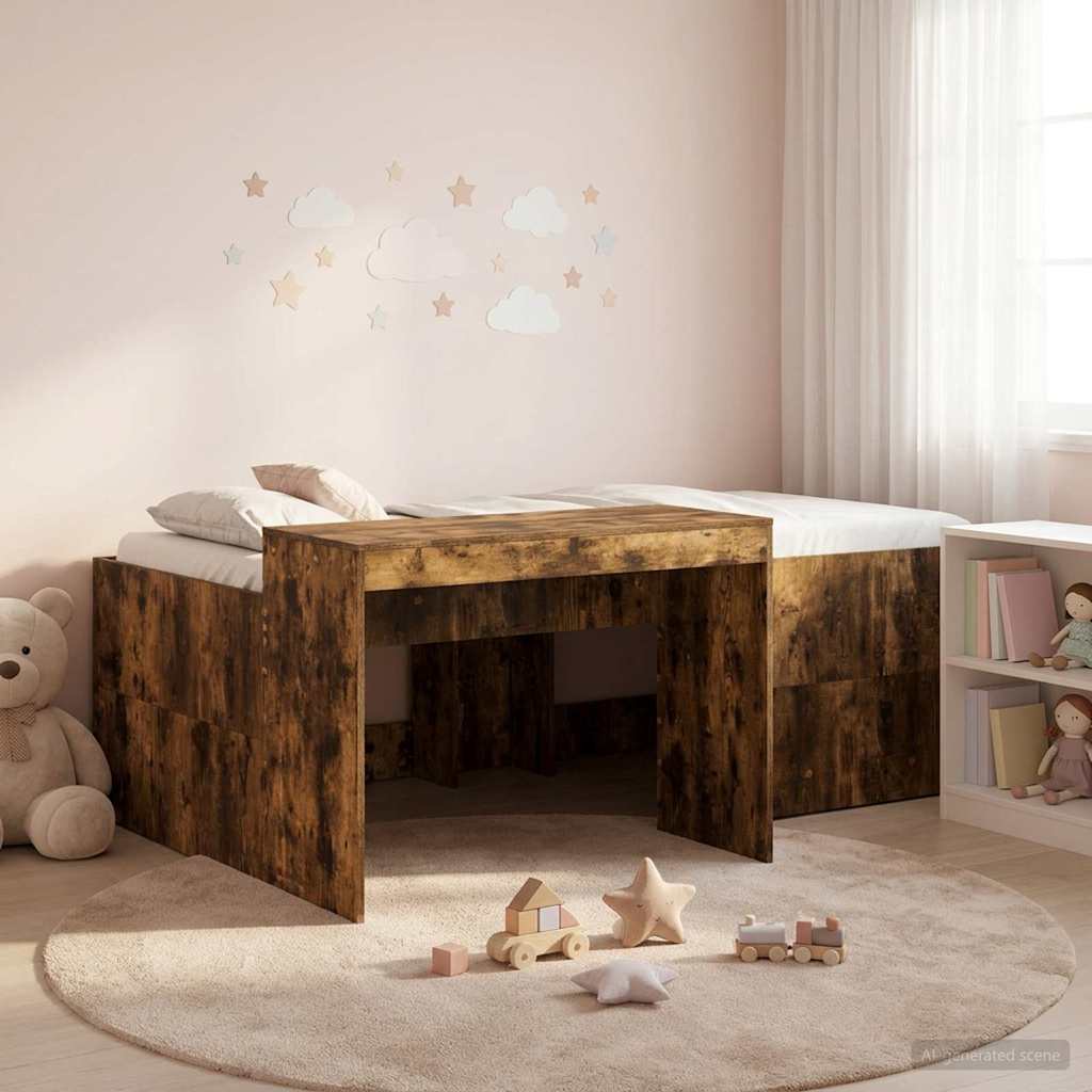 Lit haut pour enfants avec bureau Chêne fumé 75 x 190 cm