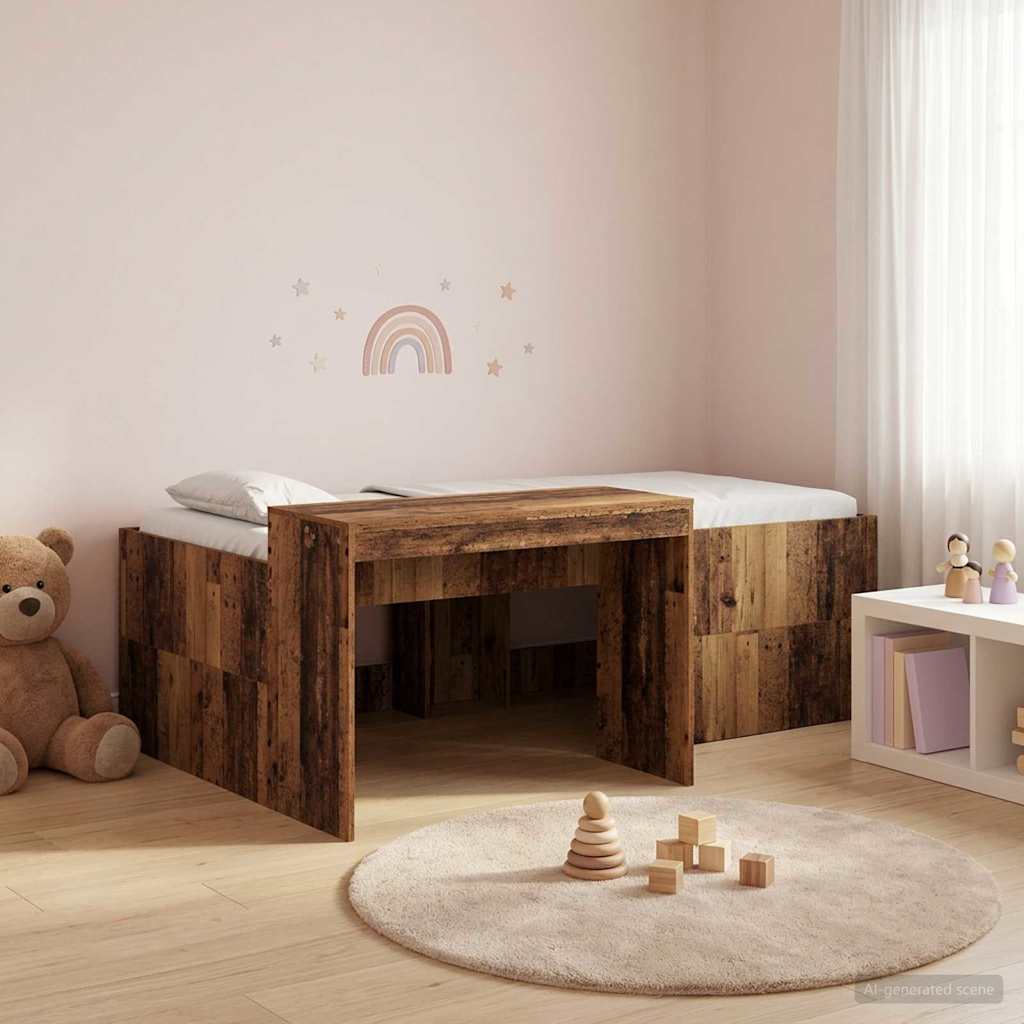 Lit haut pour enfants avec bureau Bois ancien 75 x 190 cm