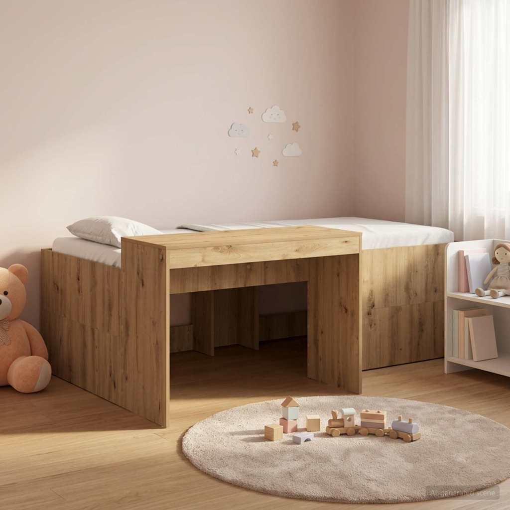 Lit haut pour enfants avec bureau Chêne artisanal 75 x 190 cm - XIOS