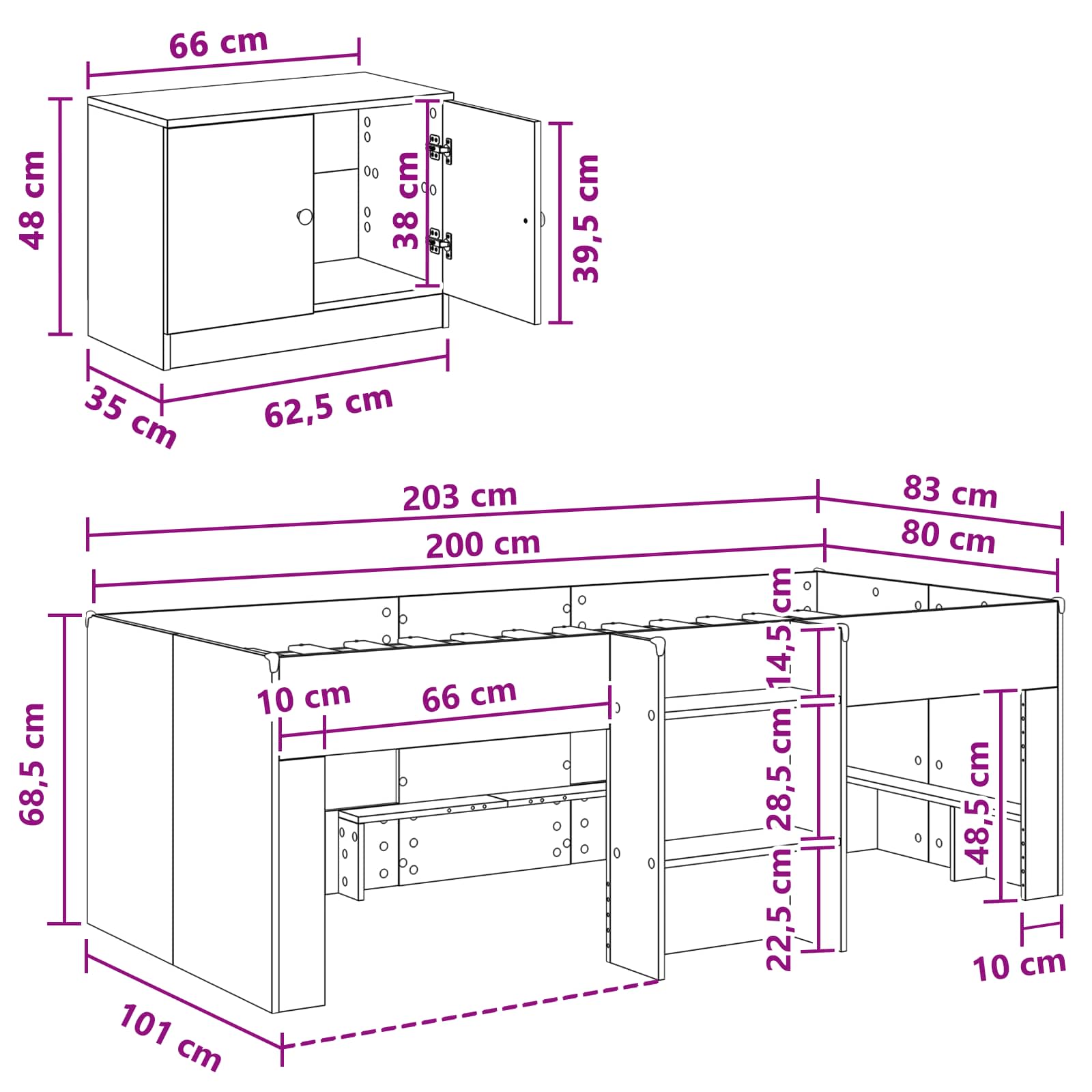 Cadre de lit en loft avec armoire 3 pcs Blanc Bois d'ingénierie - XIOS