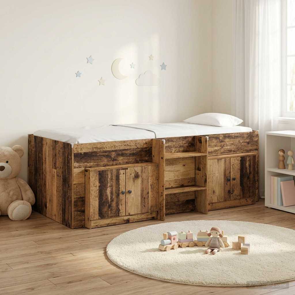 Cadre de lit en loft avec armoire avec porte 3 pc Bois ancien