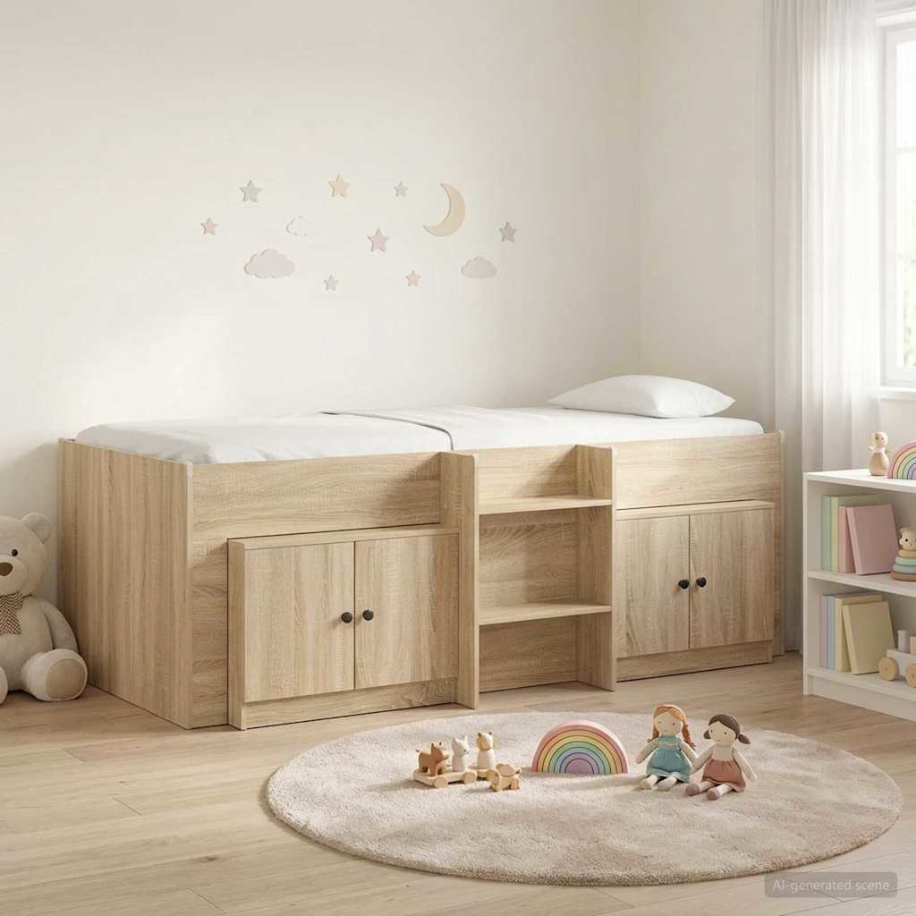 Cadre de lit en loft avec armoire avec porte 3 pc Chêne Sonoma