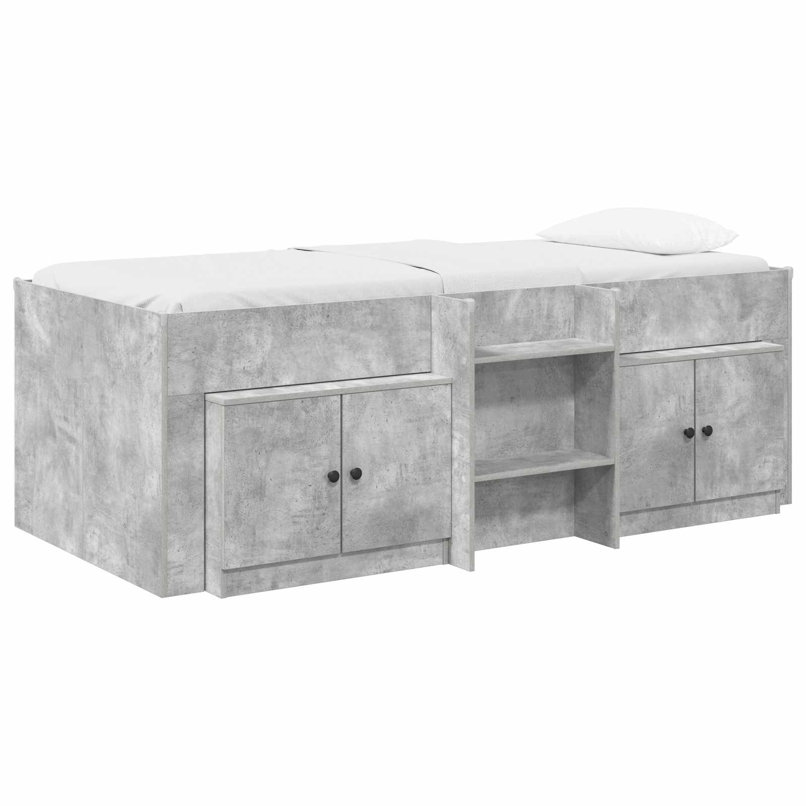 Cadre de lit en loft avec armoire avec stockage 3 pc Gris béton