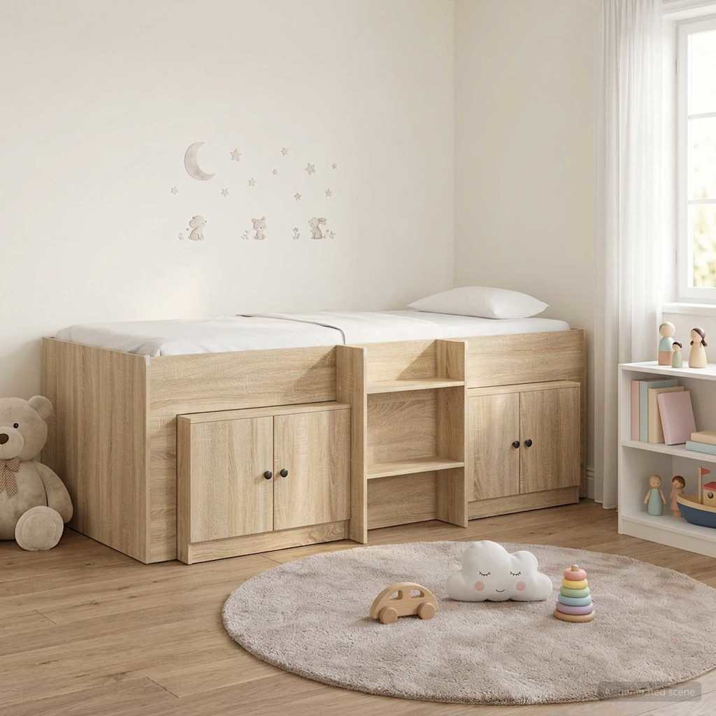 Cadre de lit en mezzanine avec cabinet 3 pc Chêne Sonoma