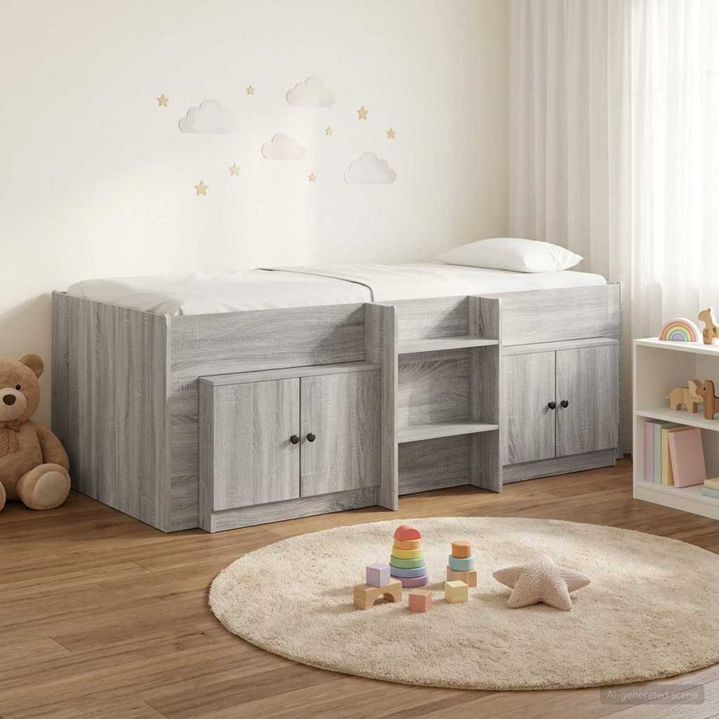 Cadre de lit en mezzanine avec cabinet 3 pc Sonoma gris