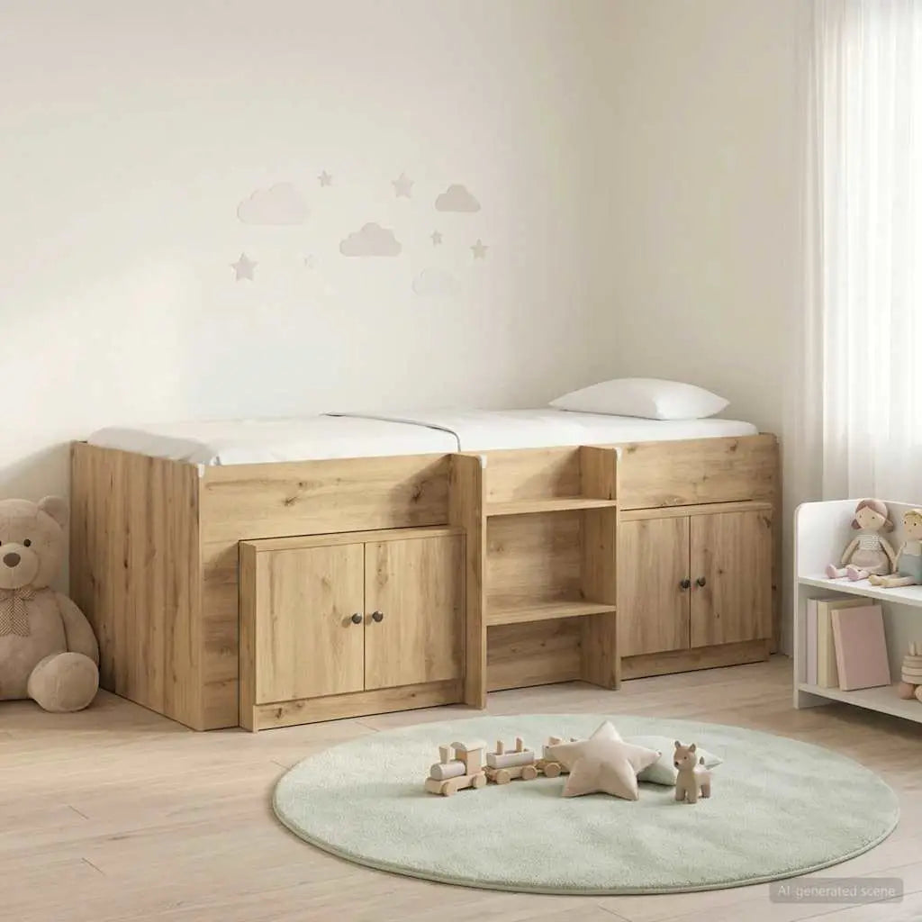Cadre de lit en loft avec armoire 3 pc Chêne artisanal - XIOS